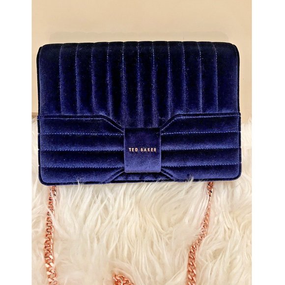 Ted Baker Handbags - NWT TED BAKER NAVY QUILTED VELVET BOW CROSSBODY BAG PURSE